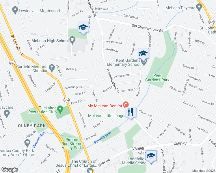 map of restaurants, bars, coffee shops, grocery stores, and more near 6816 Dean Drive in McLean