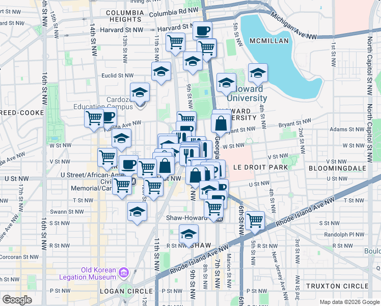 map of restaurants, bars, coffee shops, grocery stores, and more near 101 Independence Avenue Southeast in Washington