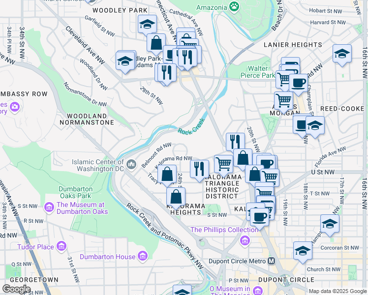 map of restaurants, bars, coffee shops, grocery stores, and more near 84 Kalorama Circle Northwest in Washington