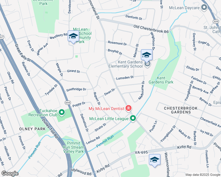 map of restaurants, bars, coffee shops, grocery stores, and more near 6816 Dean Drive in McLean