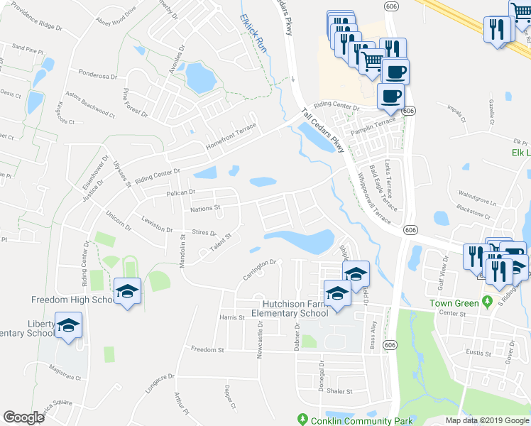map of restaurants, bars, coffee shops, grocery stores, and more near 42684 Sandman Terrace in Chantilly