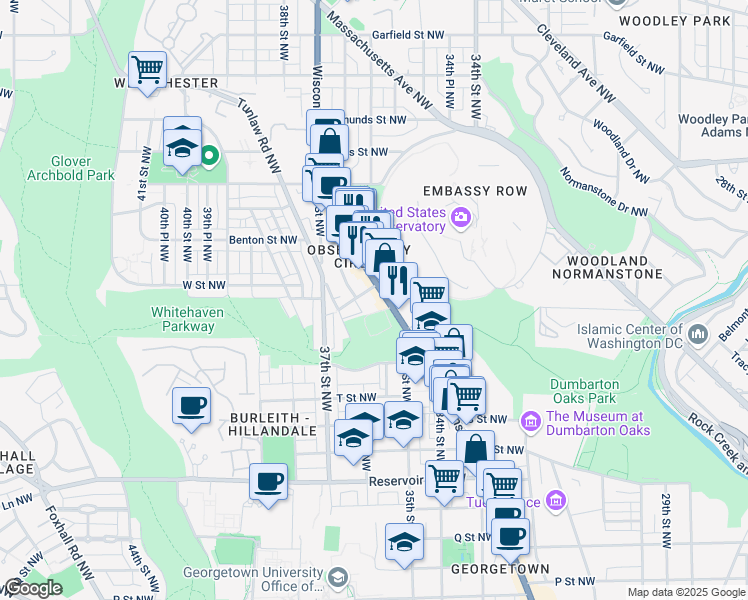 map of restaurants, bars, coffee shops, grocery stores, and more near 3515 West Place Northwest in Washington