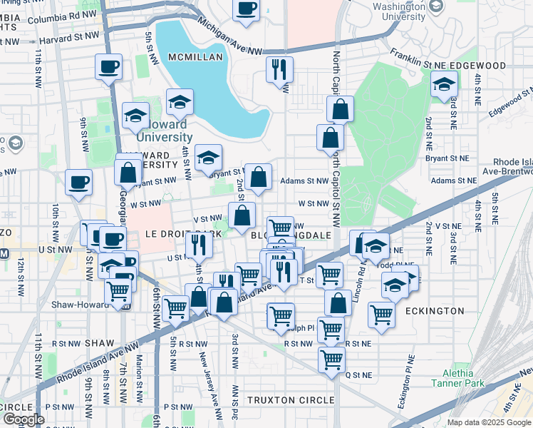 map of restaurants, bars, coffee shops, grocery stores, and more near 101 Independence Avenue Southeast in Washington