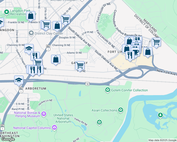 map of restaurants, bars, coffee shops, grocery stores, and more near in Washington
