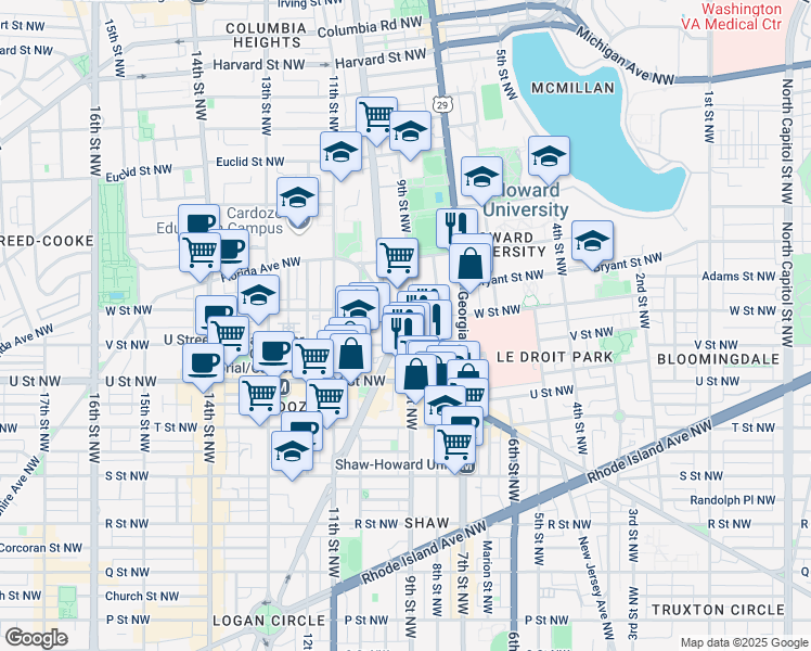 map of restaurants, bars, coffee shops, grocery stores, and more near 101 Independence Avenue Southeast in Washington