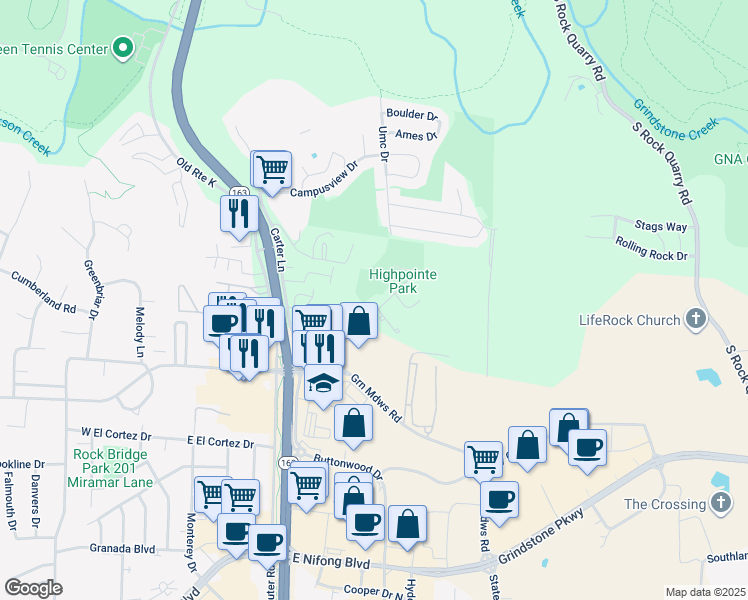 map of restaurants, bars, coffee shops, grocery stores, and more near 705 Huntridge Drive in Columbia