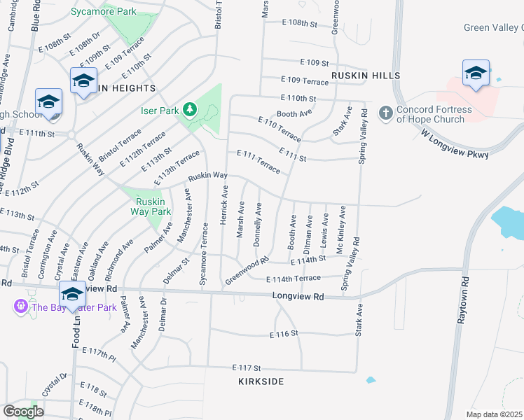map of restaurants, bars, coffee shops, grocery stores, and more near 11219 Donnelly Avenue in Kansas City