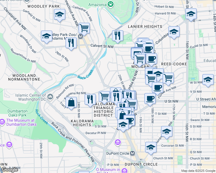 map of restaurants, bars, coffee shops, grocery stores, and more near 2200 Connecticut Avenue Northwest in Washington