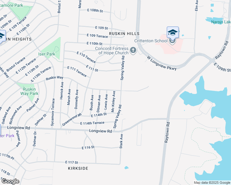 map of restaurants, bars, coffee shops, grocery stores, and more near 11219 Mckinley Avenue in Kansas City