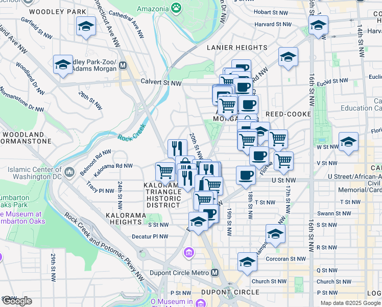 map of restaurants, bars, coffee shops, grocery stores, and more near 2010 Kalorama Road Northwest in Washington