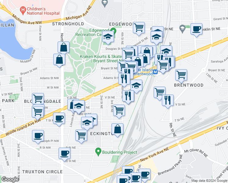 map of restaurants, bars, coffee shops, grocery stores, and more near 101 Independence Avenue Southeast in Washington