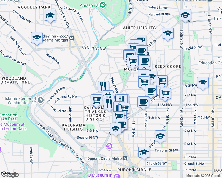 map of restaurants, bars, coffee shops, grocery stores, and more near 2010 Kalorama Road Northwest in Washington