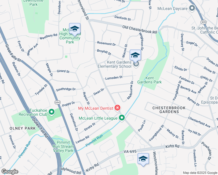 map of restaurants, bars, coffee shops, grocery stores, and more near 6809 Dean Drive in McLean