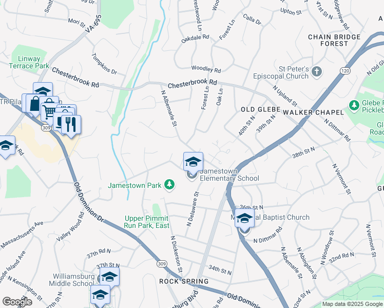 map of restaurants, bars, coffee shops, grocery stores, and more near 3819 North Albemarle Street in Arlington