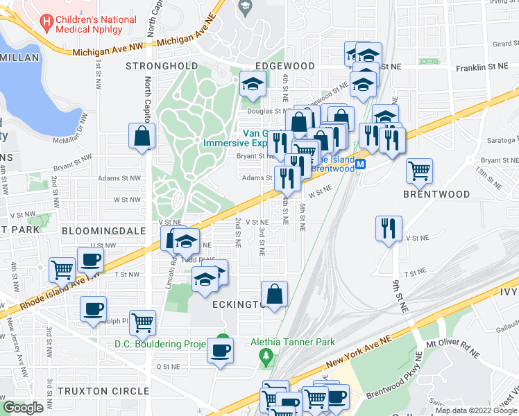 map of restaurants, bars, coffee shops, grocery stores, and more near 101 Independence Avenue Southeast in Washington