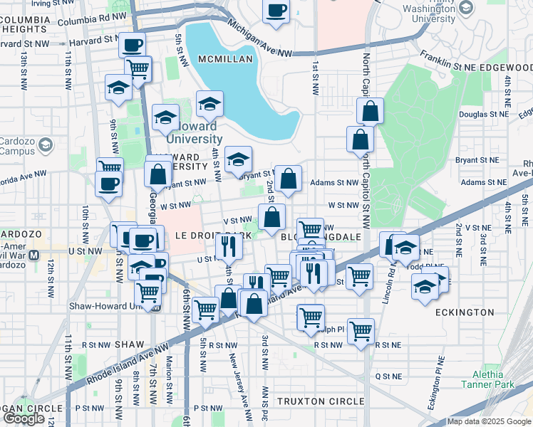 map of restaurants, bars, coffee shops, grocery stores, and more near 101 Independence Avenue Southeast in Washington