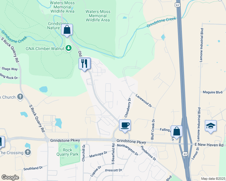 map of restaurants, bars, coffee shops, grocery stores, and more near 2900 Old 63 South in Columbia