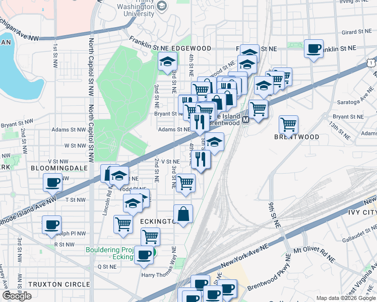 map of restaurants, bars, coffee shops, grocery stores, and more near 101 Independence Avenue Southeast in Washington