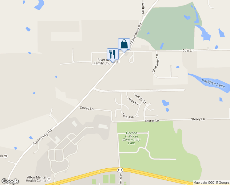 map of restaurants, bars, coffee shops, grocery stores, and more near 410 Wonderland Drive in Alton