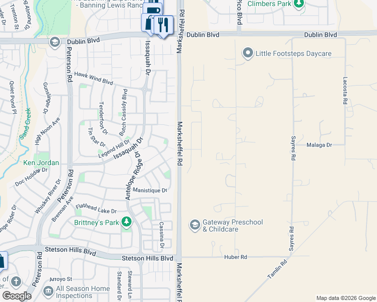 map of restaurants, bars, coffee shops, grocery stores, and more near 6094 Jorie Road in Colorado Springs