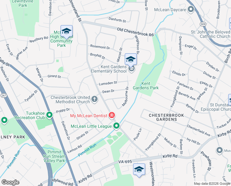 map of restaurants, bars, coffee shops, grocery stores, and more near 6715 Dean Drive in McLean
