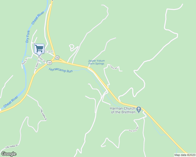 map of restaurants, bars, coffee shops, grocery stores, and more near Blizzards Gate Road in Harman