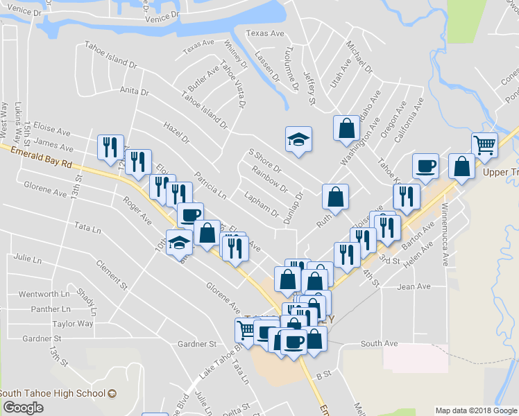 map of restaurants, bars, coffee shops, grocery stores, and more near 898 Lapham Drive in South Lake Tahoe