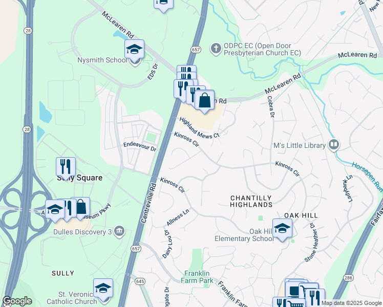 map of restaurants, bars, coffee shops, grocery stores, and more near 13600 Nubian Court in Herndon