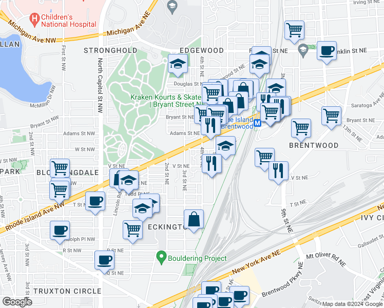 map of restaurants, bars, coffee shops, grocery stores, and more near 101 Independence Avenue Southeast in Washington
