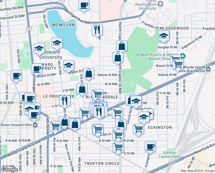 map of restaurants, bars, coffee shops, grocery stores, and more near 101 Independence Avenue Southeast in Washington