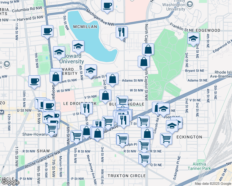 map of restaurants, bars, coffee shops, grocery stores, and more near 101 Independence Avenue Southeast in Washington