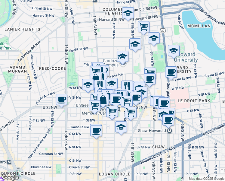map of restaurants, bars, coffee shops, grocery stores, and more near 101 Independence Avenue Southeast in Washington