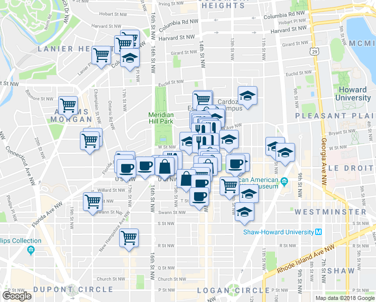 map of restaurants, bars, coffee shops, grocery stores, and more near 101 Independence Avenue Southeast in Washington
