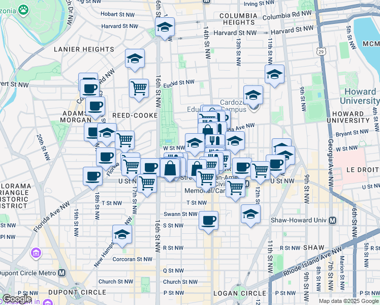 map of restaurants, bars, coffee shops, grocery stores, and more near 101 Independence Avenue Southeast in Washington