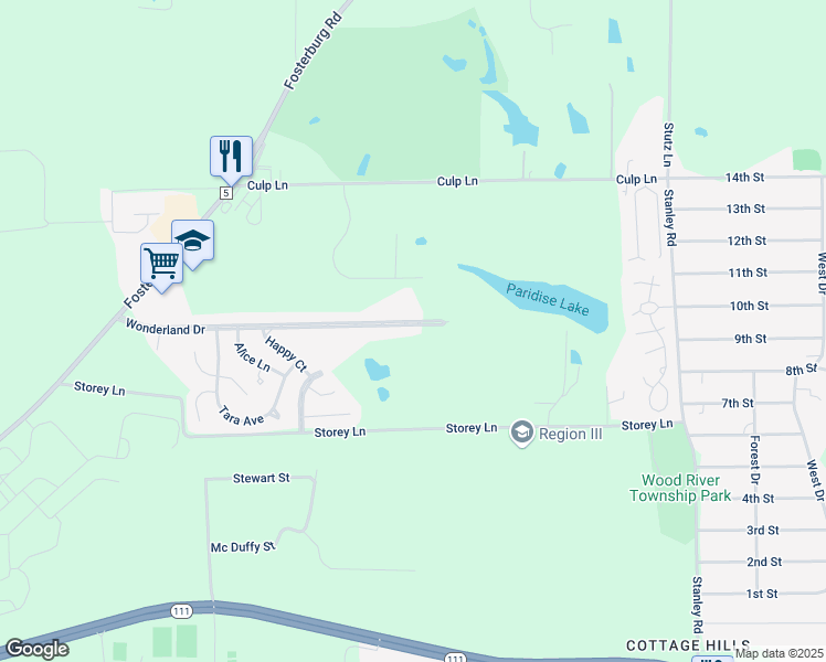 map of restaurants, bars, coffee shops, grocery stores, and more near 448 Wonderland Dr in Alton