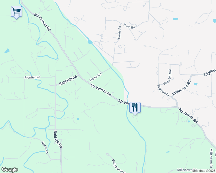 map of restaurants, bars, coffee shops, grocery stores, and more near 10747 Mount Vernon Road in Auburn