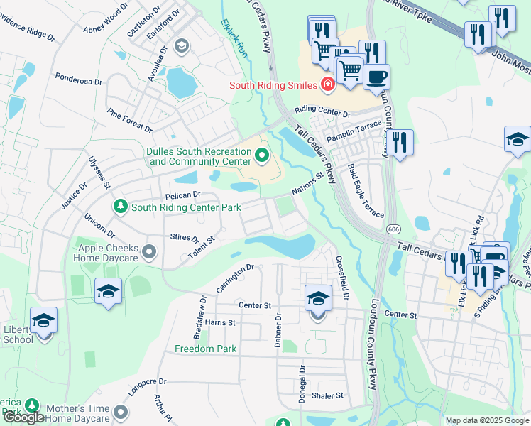 map of restaurants, bars, coffee shops, grocery stores, and more near 42712 Sandman Terrace in Chantilly