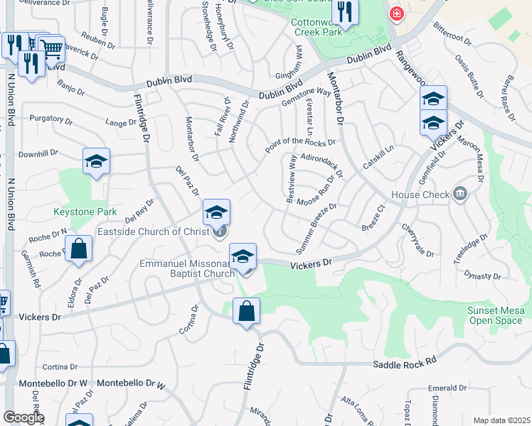 map of restaurants, bars, coffee shops, grocery stores, and more near 3509 Summer Breeze Drive in Colorado Springs