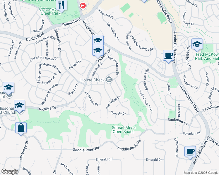 map of restaurants, bars, coffee shops, grocery stores, and more near 6206 Maroon Mesa Drive in Colorado Springs