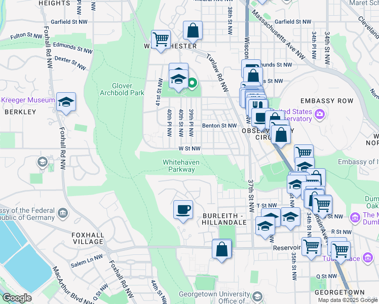 map of restaurants, bars, coffee shops, grocery stores, and more near 3924 W Street Northwest in Washington