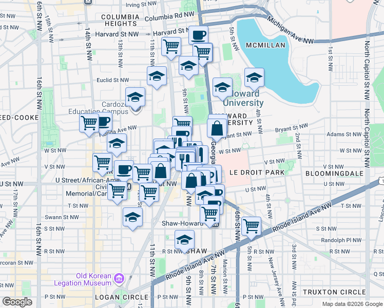 map of restaurants, bars, coffee shops, grocery stores, and more near 101 Independence Avenue Southeast in Washington