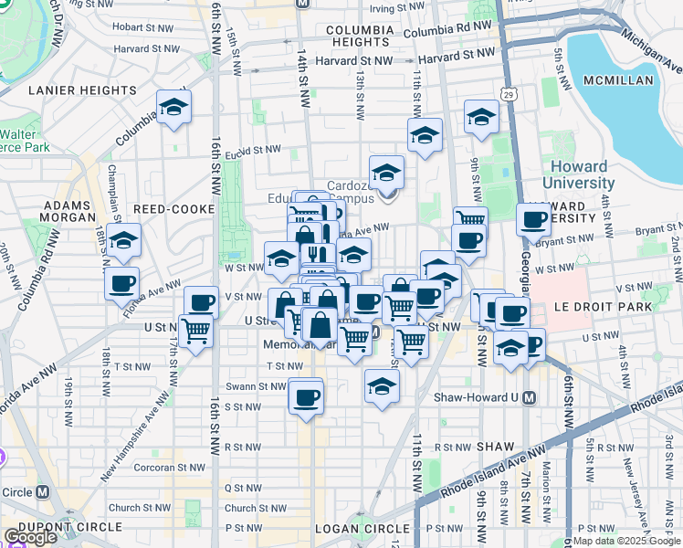 map of restaurants, bars, coffee shops, grocery stores, and more near 101 Independence Avenue Southeast in Washington