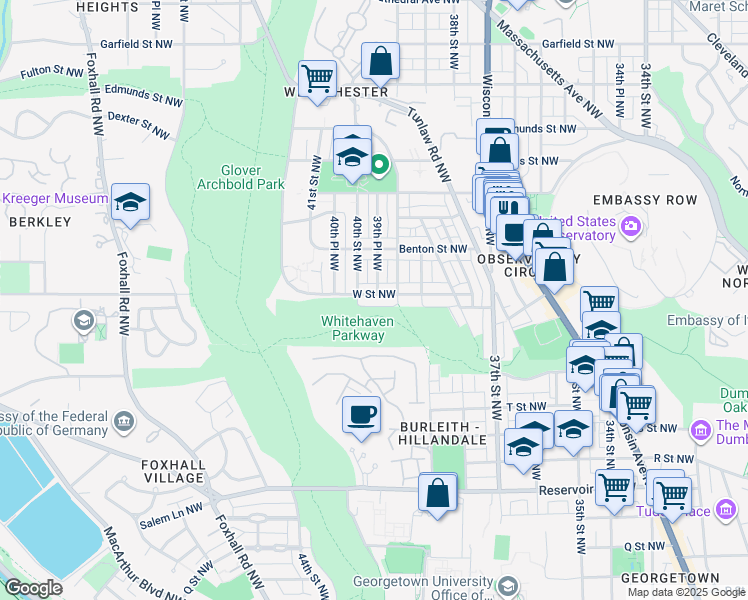 map of restaurants, bars, coffee shops, grocery stores, and more near 3924 W Street Northwest in Washington