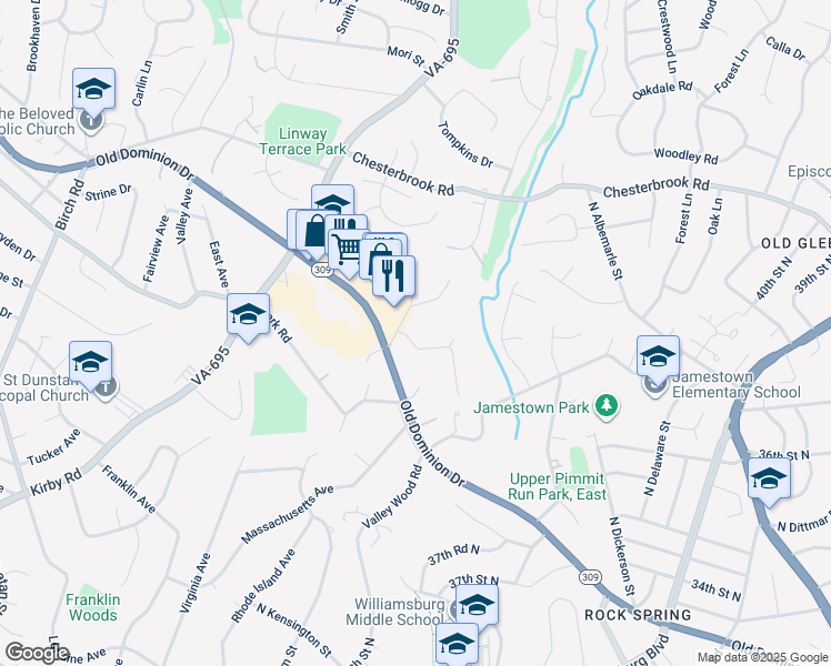 map of restaurants, bars, coffee shops, grocery stores, and more near 1803 Briar Ridge Court in McLean