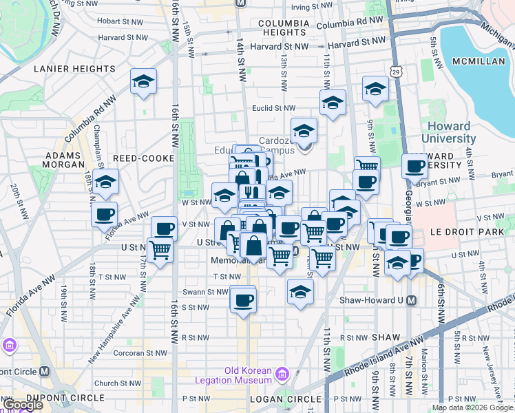 map of restaurants, bars, coffee shops, grocery stores, and more near 101 Independence Avenue Southeast in Washington