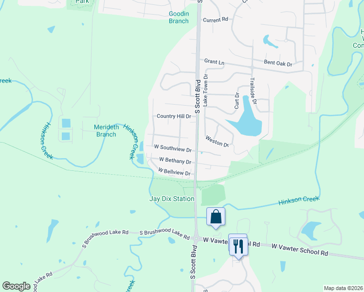 map of restaurants, bars, coffee shops, grocery stores, and more near 3480 South Crestview Drive in Columbia