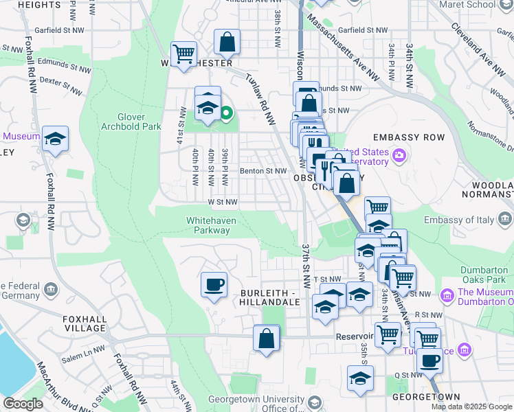 map of restaurants, bars, coffee shops, grocery stores, and more near 3774 W Street Northwest in Washington