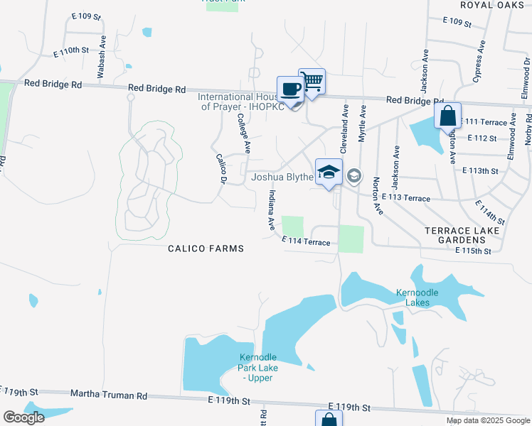 map of restaurants, bars, coffee shops, grocery stores, and more near 11332 Indiana Avenue in Kansas City