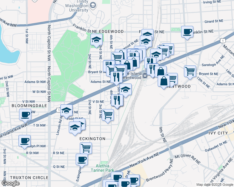 map of restaurants, bars, coffee shops, grocery stores, and more near 101 Independence Avenue Southeast in Washington