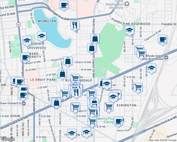 map of restaurants, bars, coffee shops, grocery stores, and more near 101 Independence Avenue Southeast in Washington